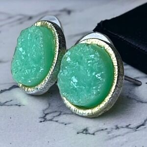 Vintage Druzy Glass Stud Earrings Silver Tone Posts